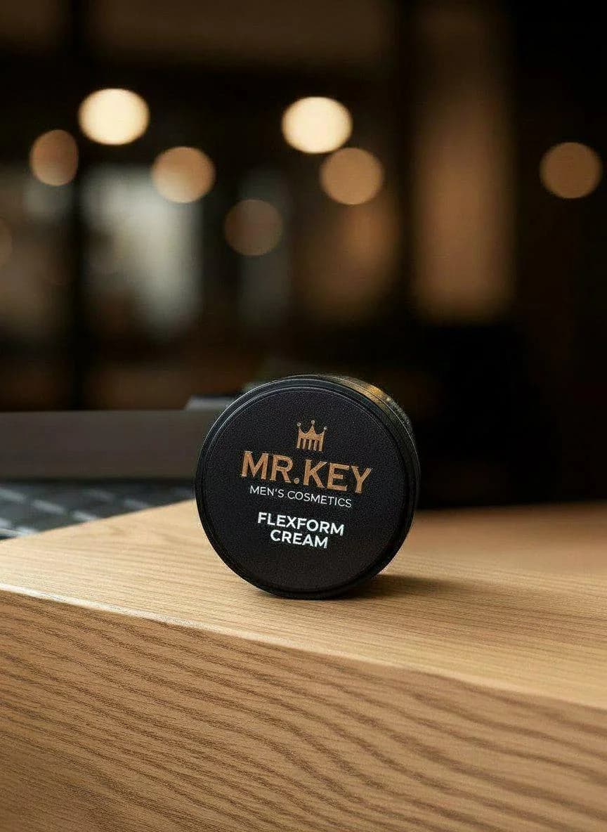 Баночка MR.KEY Flexform Cream на столе с боке огнями
